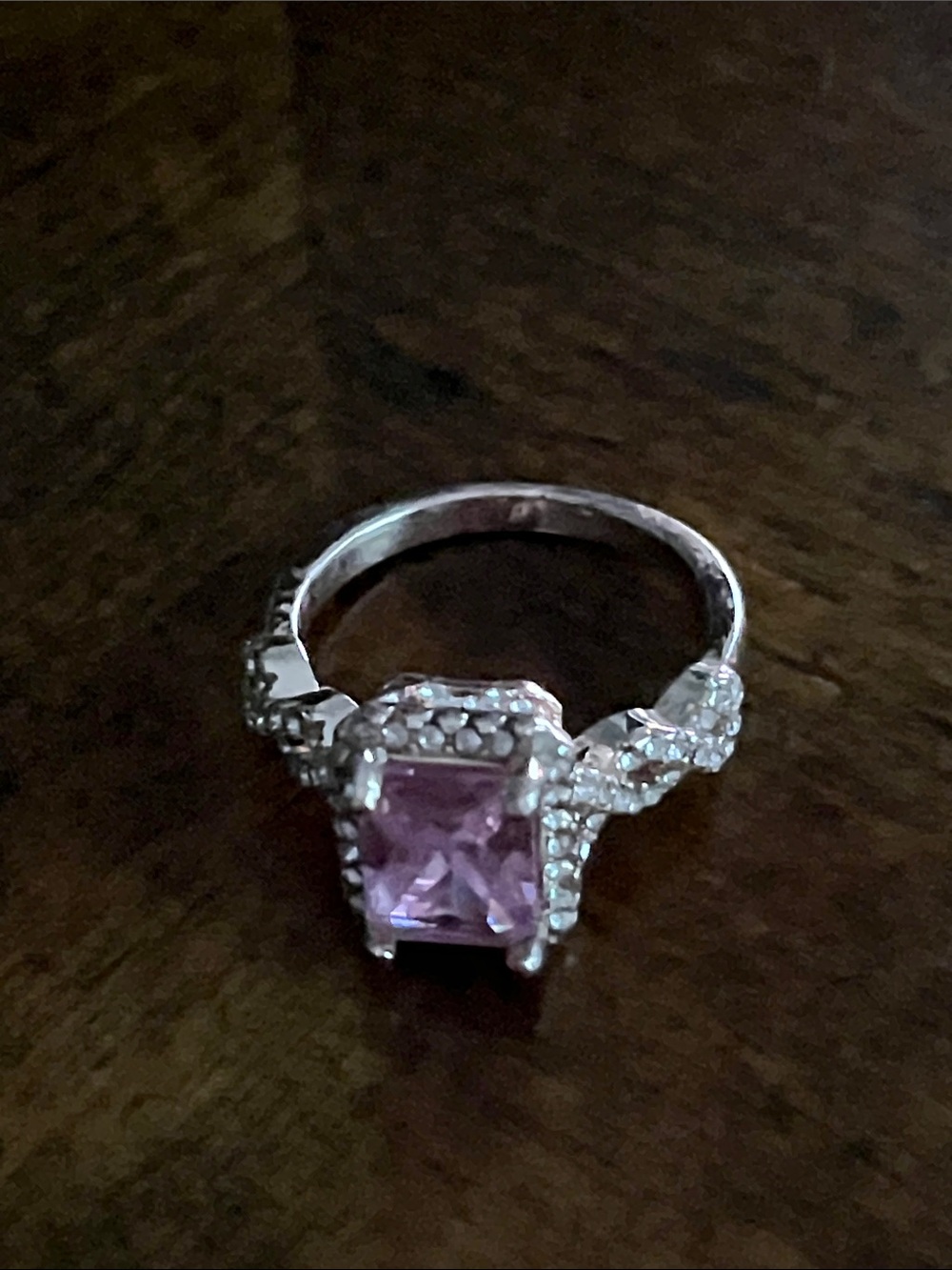 Elegant Silver Ring with Light Pink Center Stone Sz 8-9 or for large finger